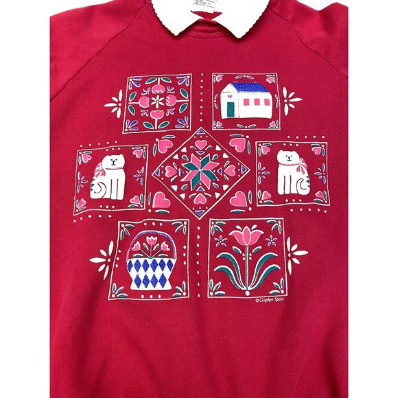 VINTAGE Gopher Red Collared Cat Lady Graphic Random, Fun Sweatshirt XL - Picture 6 of 9